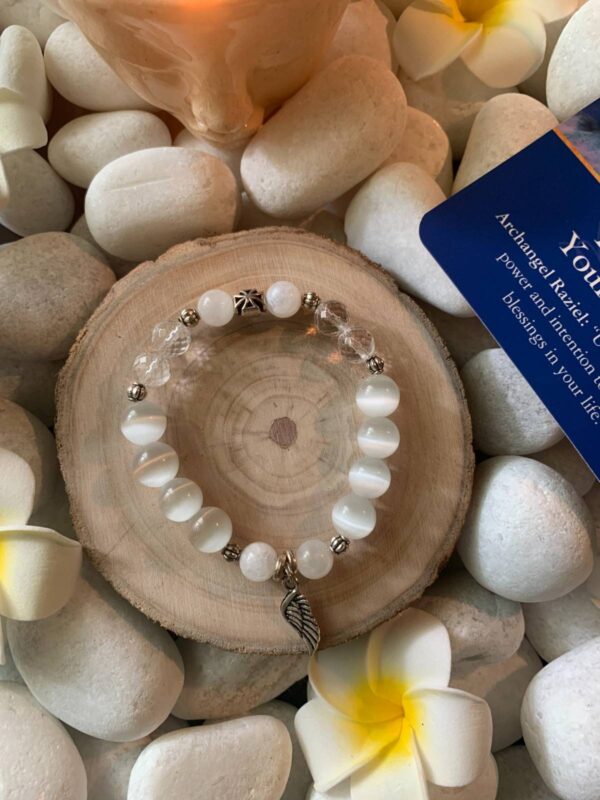 Archangel Raziel( selenite, rainbow moonstone and faceted clear quartz) - Image 3