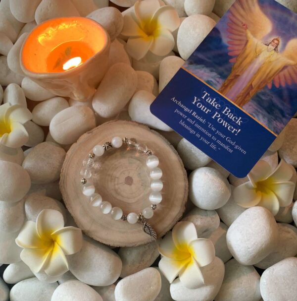 Archangel Raziel( selenite, rainbow moonstone and faceted clear quartz) - Image 2