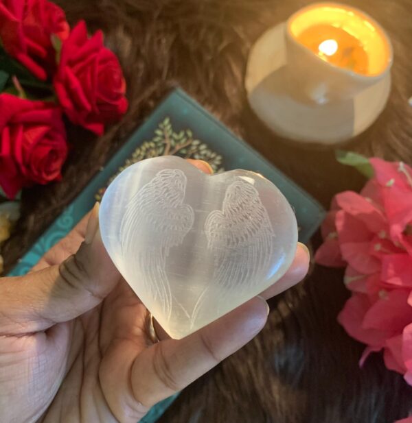 Angel wing inscribed selenite hearts - Image 2