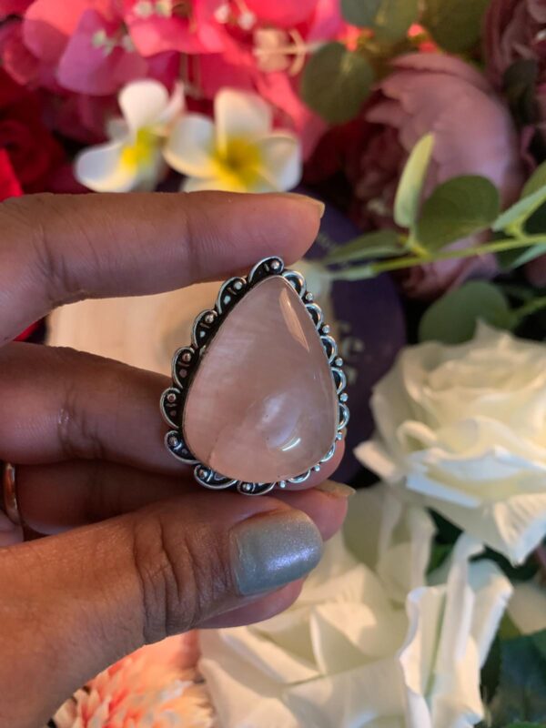 Rose Quartz teardrop adjustable ring - Image 3