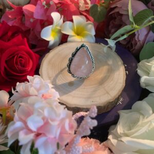 Rose Quartz teardrop adjustable ring