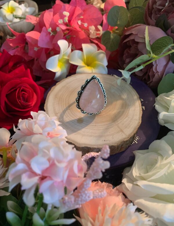 Rose Quartz teardrop adjustable ring