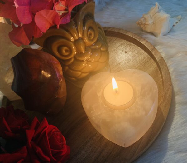 Selenite Heart shaped candle holder