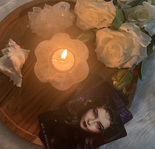 Selenite flower shaped candle holder